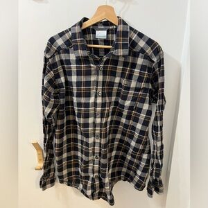 Men’s Columbia Brown Plaid Flannel Button Up Shirt